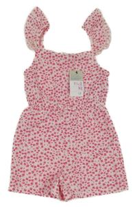 Nové - Bílo-růžový květovaný kraťasový overal s volány Primark