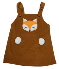 Hnědé manšestrové laclové šaty s liškou Shein