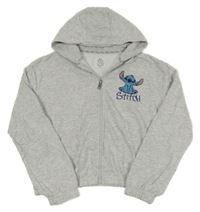 Světlešedá melírovná propínací mikina s Lilo&Stitch a kapucí Primark