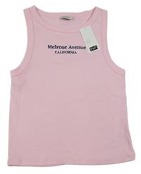 Nové - růžový žebrovaný crop top s nápisem F&F