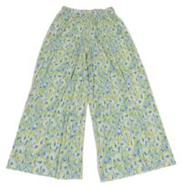Bílo-modro-zelené vzorované lehké kalhoty Zara