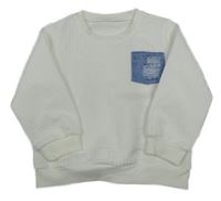 Bílá vzorovaná mikina s modrou kapsou Shein