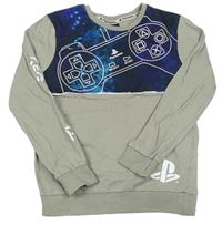 Tmavomodro-šedá mikina s potiskem - PlayStation
