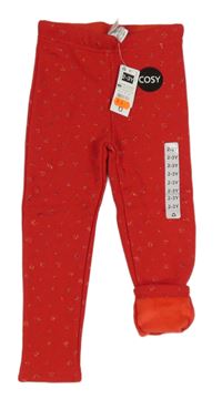 Červené zateplené legíny s hvězdami Dunnes stores 