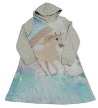 Šedo-světlemodré teplákové šaty s jednorožcem a kapucí H&M