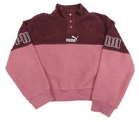 Vínovo-růžová fleecová crop mikina Puma
