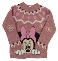 Růžovo-vzorovaný svetr s Minnie Disney