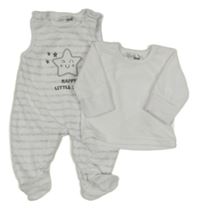 2set - Bílo-šedé pruhované sametové dupačky s hvězdou + triko Ergee