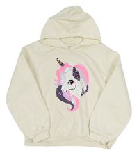 Smetanová mikina s jednorožcem z překlápěcích flitrů a kapucí H&M