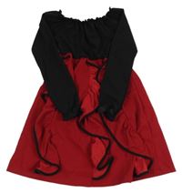 Červeno-černé šaty s volánky Shein