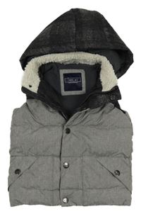 Černo-šedá šusťáková zateplená vesta s kapucí Next