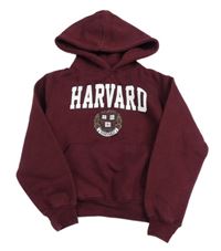 Tmavovínová crop mikina s nápisem - Harvard a kapsou a kapucí