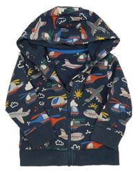 Tmavomodrá propínací mikina s letadly a kapucí Miniclub