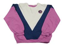 Bílo-tmavomodro-fuchsiová mikina s květinou Staccato