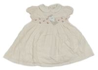 Nové - Světlerůžovo-bílé pruhované krepové šaty s kytičkami M&S