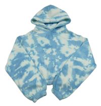 Modro-bílá batikovaná crop mikina s kapucí 