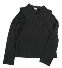 Černé žebrované triko s průřezy Shein