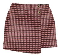 Červeno-černá kostkovaná kostkovaná úpletová sukně s knoflíky Primark