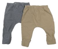 2x tepláky -  hnědé + šedo-bílé pruhované Next