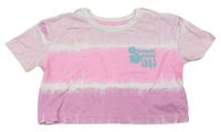 Růžovo-bílé batikované crop tričko s nápisem Primark