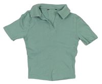 Zelenošedé žebrované crop tričko s límečkem New Look