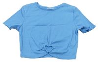 Modré žebrované crop tričko Matalan