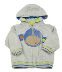 Šedá melírovaná propínací mikina s opičkou a kapucí Mothercare 