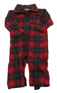 Červeno-zelená kostkovaná flanelová košilová kombinéza 