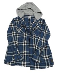 Tmavomodro-bílo-černá kostkovaná košile s kapucí Cubus