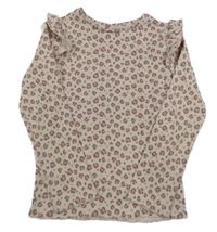 Světlerůžové žebrované triko se vzorem a volánky F&F