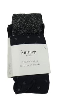 Nové - 2x - Černo-stříbrné + černé silonové punčocháče s hvězdičkami Nutmeg