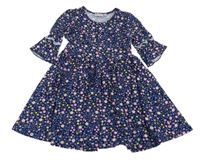 Tmavomodré šaty s kytičkami a volánky Stop+go