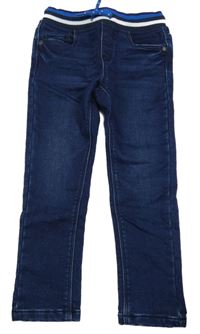 Tmavomodré teplákové rifle s úpletovým pasem 