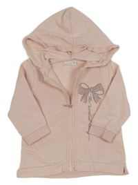 Světlerůžová propínací mikina s medvídkem a kapucí 