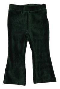 Tmavozelené sametové žebrované kalhoty 