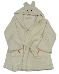 Smetanový chlupatý župan s páskem a kapucí - králíček