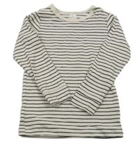 Smetanovo-šedé proužkované žebrované triko H&M