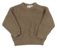 Hnědý žebrovaný vlněný svetr Zara