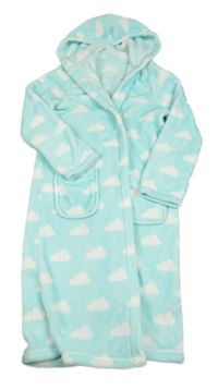 Tyrkysový chlupatý župan s mráčky a kapucí M&S