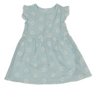 Světlemodré plátěné šaty s kytičkami