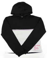 Černo-bílá crop mikina s nápisem a kapucí Primark