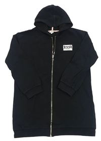 Černá propínací dlouhá mikina s logem a kapucí RIVER ISLAND