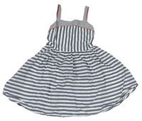 Tmavomodro-bílé pruhované plátěné letní šaty M&S