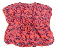 Křiklavě korálová puntíkatá plážová tunika s motýlky PRIMARK