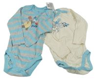 2x - Body - Světlemodro/šedé pruhované melírované s Tazem, bílo/světlemodré s Bugs Bunnym 