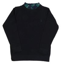 Tmavomodrý vzorovaný svetr s výšivkou a všitou košilí Next