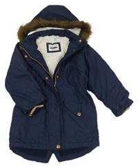 Tmavomodrá šusťáková zimní parka s odepínací kapucí s kožešinou John Lewis