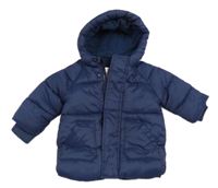 Tmavomodrá prošívaná šusťáková zimní bunda s kapucí PRIMARK