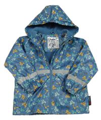 Modrá nepromokavá jarní bunda se sportovními prostředky a kapucí lupilu