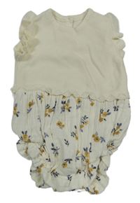 Smetanový pleteno/mušelínový kraťasový overal s kytičkami a volánky George